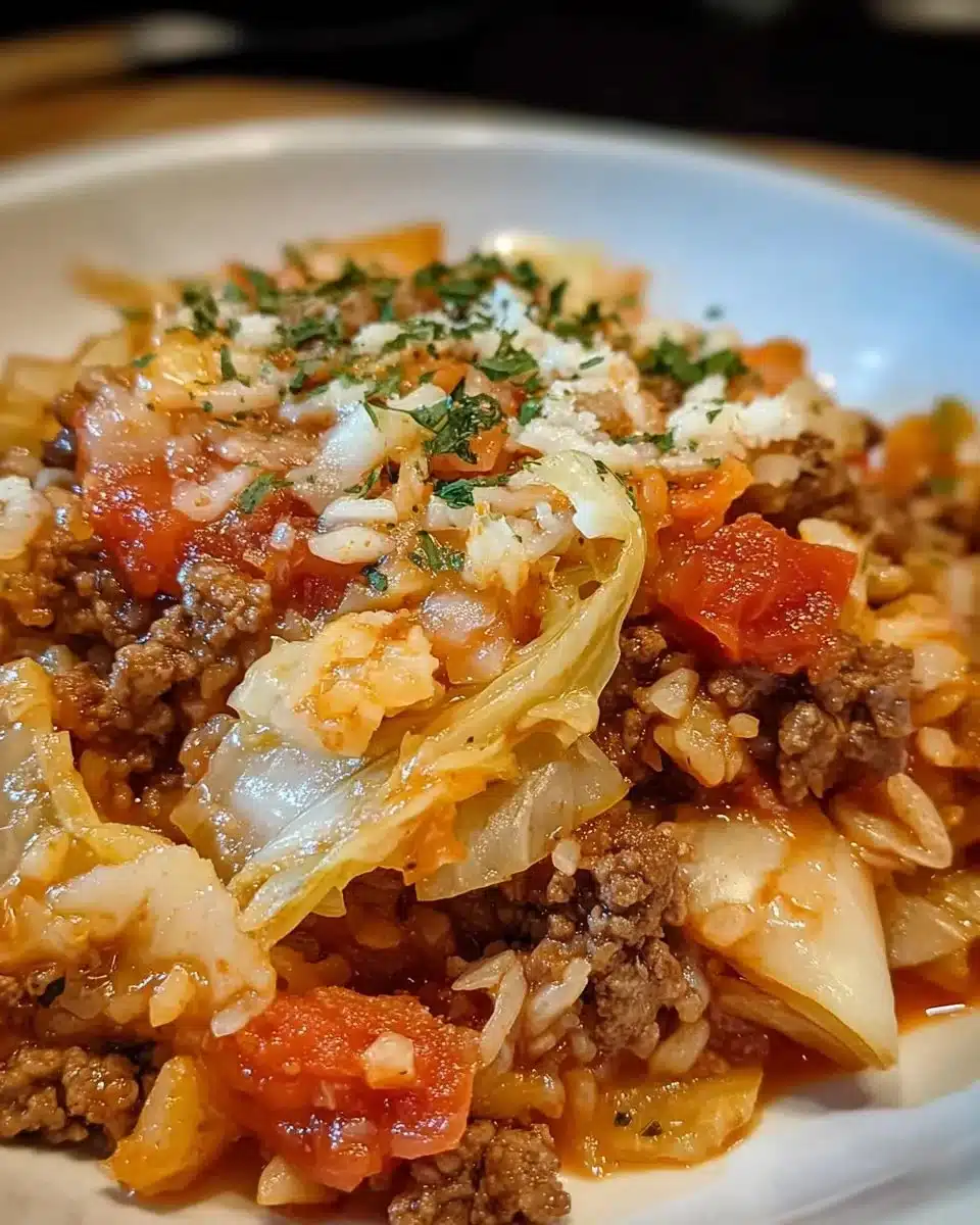 Delicious Crockpot Cabbage Roll Casserole served in a bowl