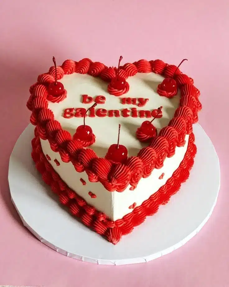 Delicious Galentine’s Day cake decorated with hearts and flowers