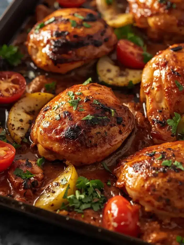 Greek sheet pan chicken with vegetables ready to serve