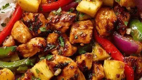 Delicious Hawaiian Chicken sheet pan with vibrant vegetables