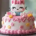 Delicious Hello Kitty cake decorated with pink icing and fondant