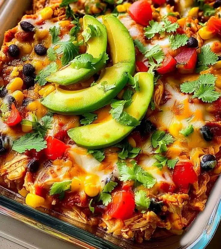High protein chicken cottage cheese enchilada bowls on a plate