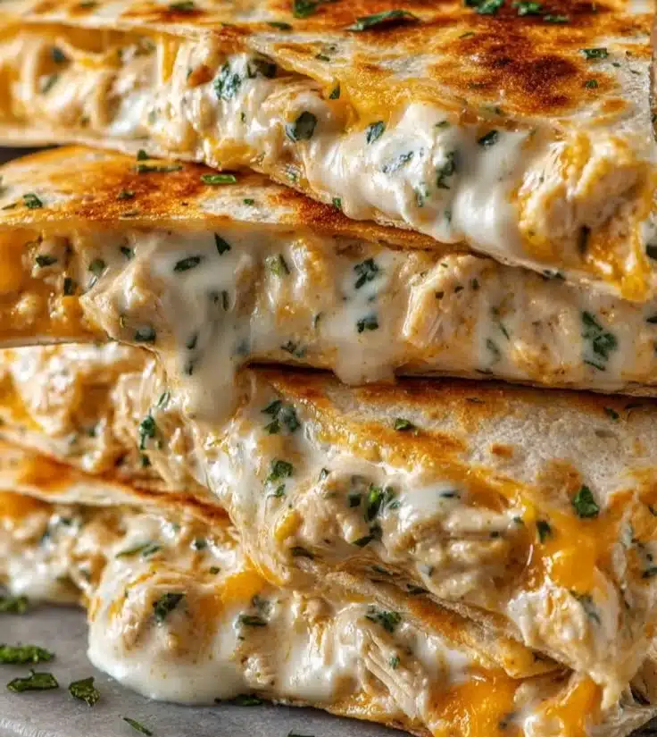 High-protein chicken ranch quesadilla ready to serve on a plate
