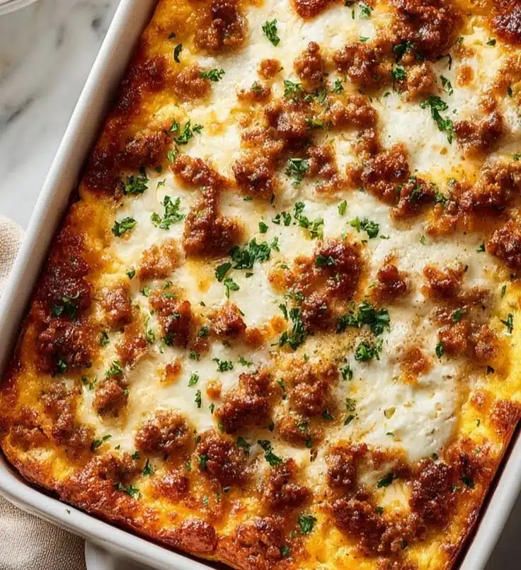 High protein cottage cheese breakfast casserole with turkey sausage