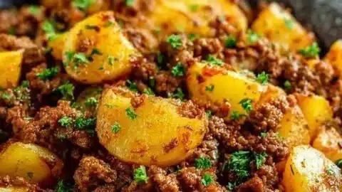 High protein ground beef with potatoes dish ready to serve