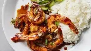Delicious high-protein Honey Garlic Shrimp served on a plate