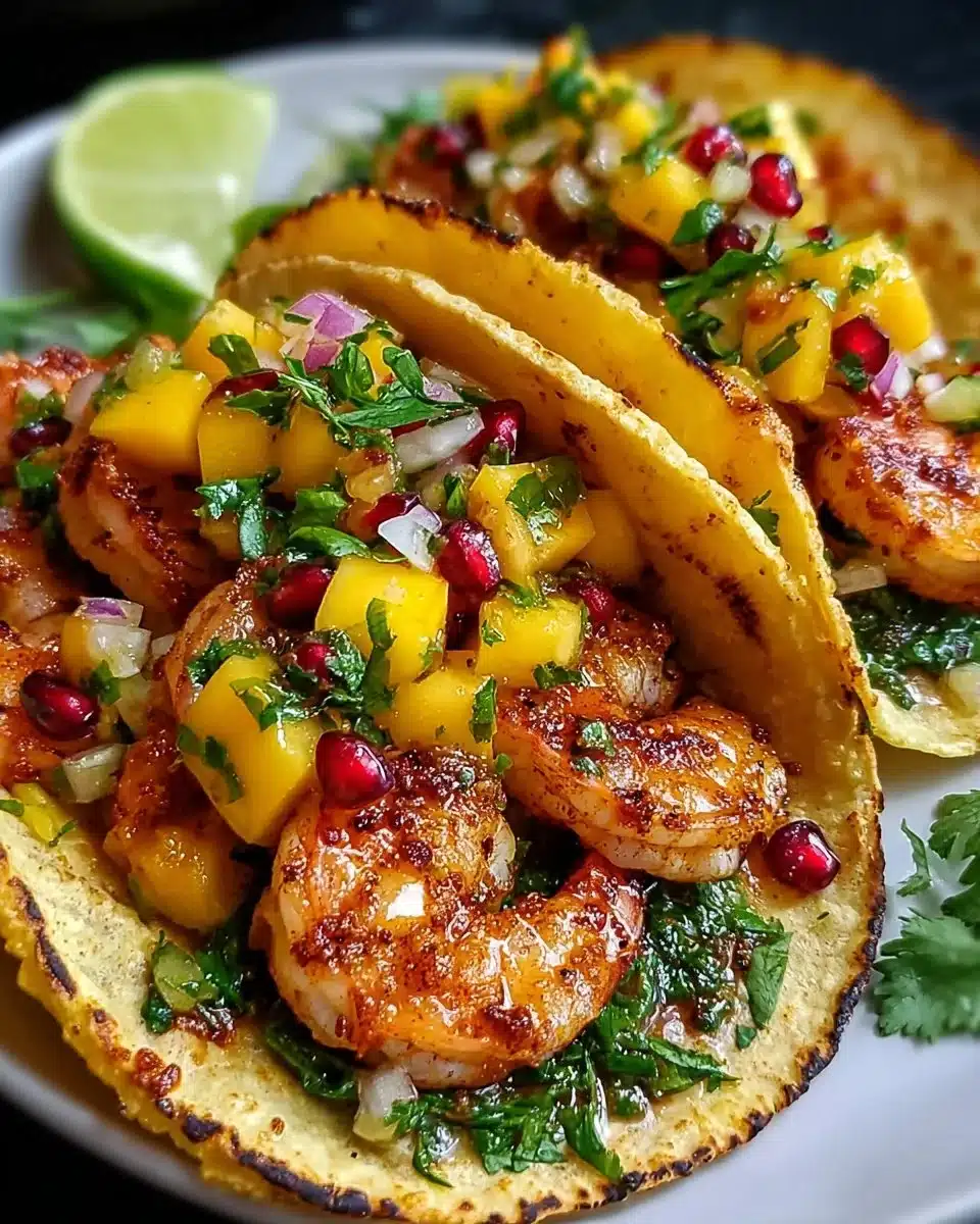 Delicious honey chipotle shrimp tacos served with fresh ingredients