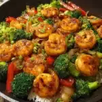 Honey Garlic Shrimp Stirfry with colorful vegetables