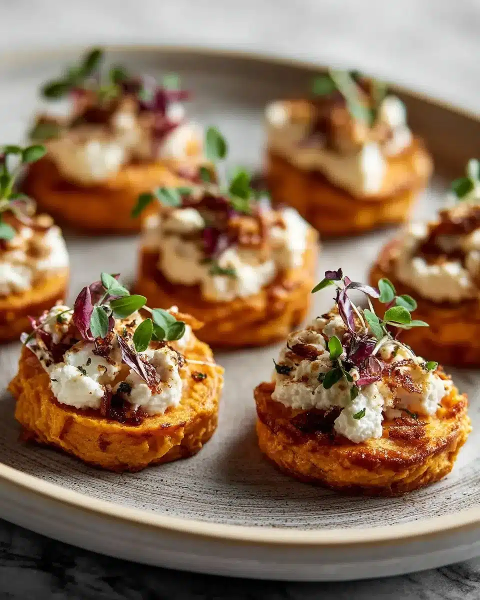 Sweet potato goat cheese rounds served as a delicious appetizer