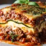 Keto-friendly zucchini lasagna with layers of cheese and herbs