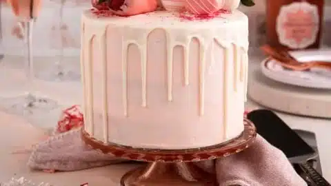 Delicious Pink Champagne Cake ready to be served for a special celebration.