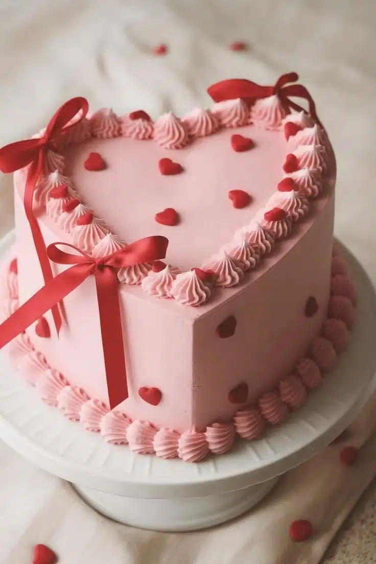 Decorative pink heart shaped cake for special celebrations