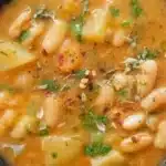 Delicious homemade potato and bean soup served in a bowl