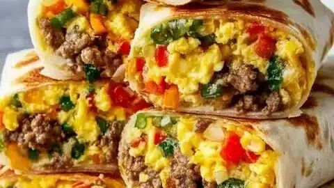 Frozen protein-packed breakfast burritos ready to reheat for quick meals
