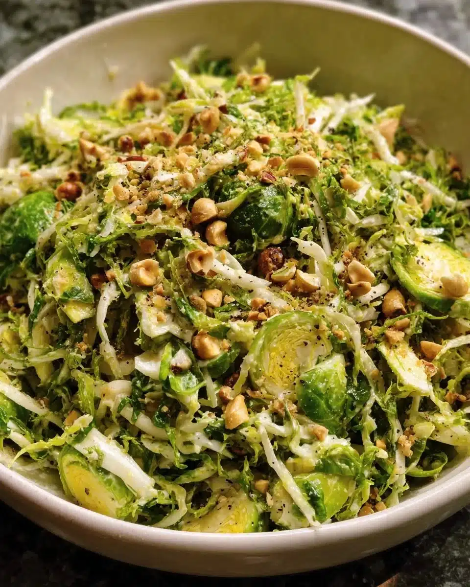 Shredded Brussels-Sprout Hazelnut Crunch dish served in a bowl