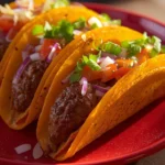 Delicious smash burger tacos served with toppings and sauces.