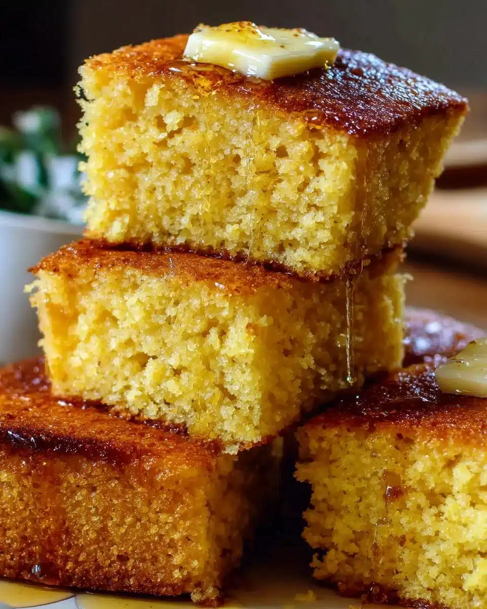 Southern honey butter cornbread served in a rustic dish