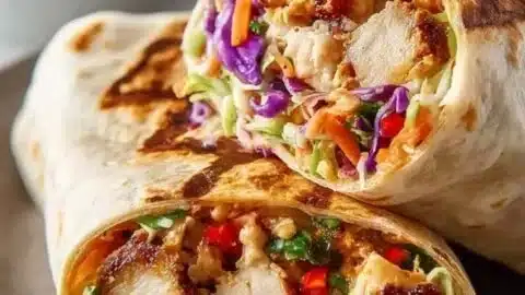 Thai Chicken Wrap with crunchy Asian slaw for a delicious and healthy meal option