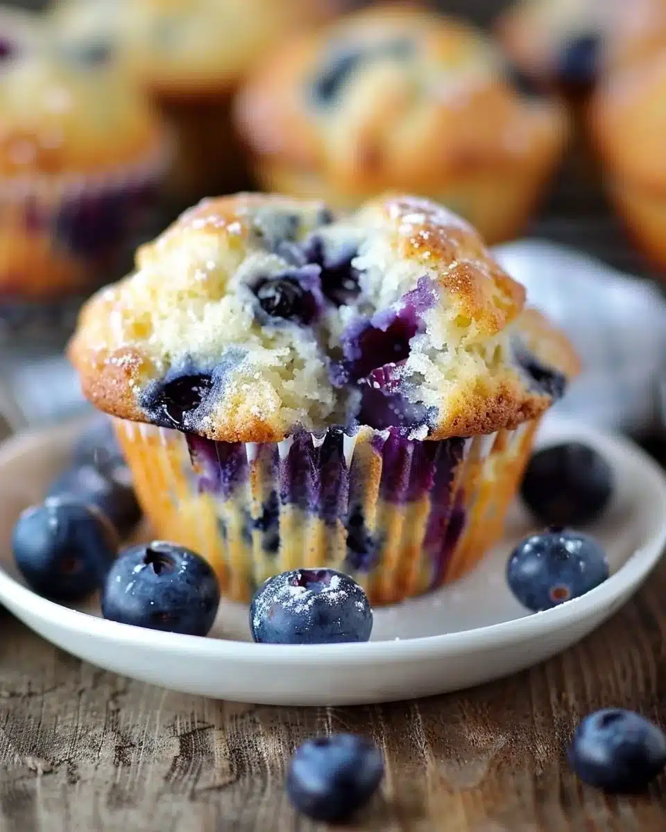 Delicious homemade blueberry muffins on a plate
