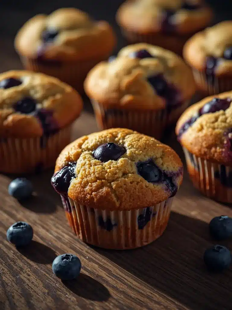 Freshly baked blueberry muffins cooling on a rack
