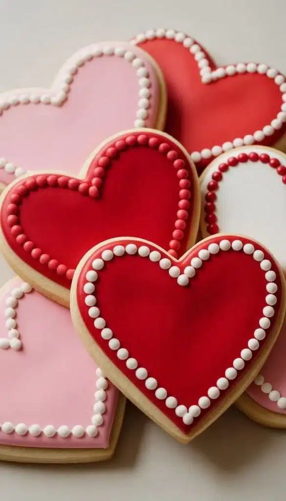 Delicious Valentine's Cookie Cake decorated with heart shapes and colorful sprinkles.