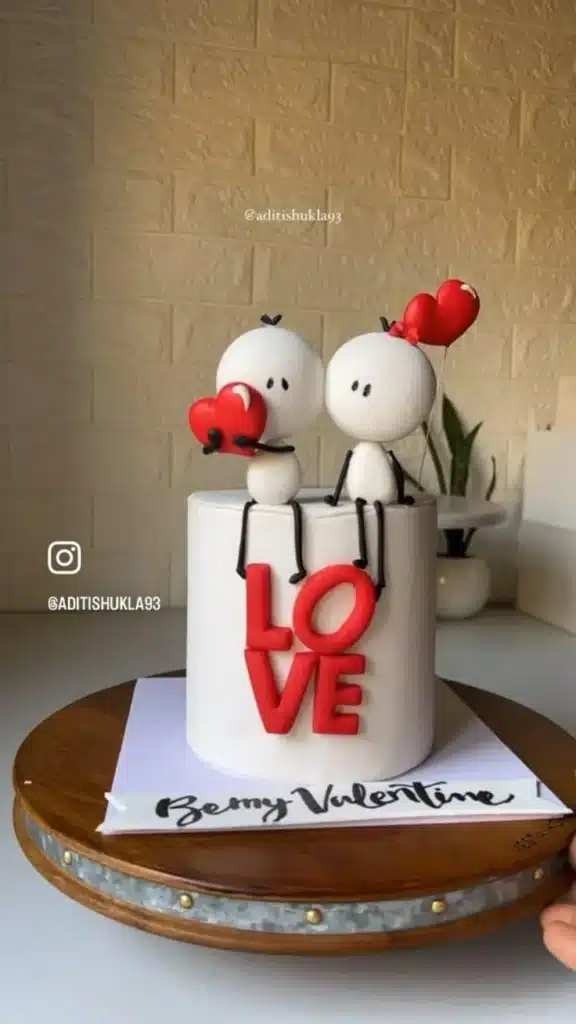 Valentine's Day fondant cake with hearts and roses decoration