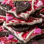 Valentine's Day Oreo Cookie Bark with melted chocolate and crushed Oreos