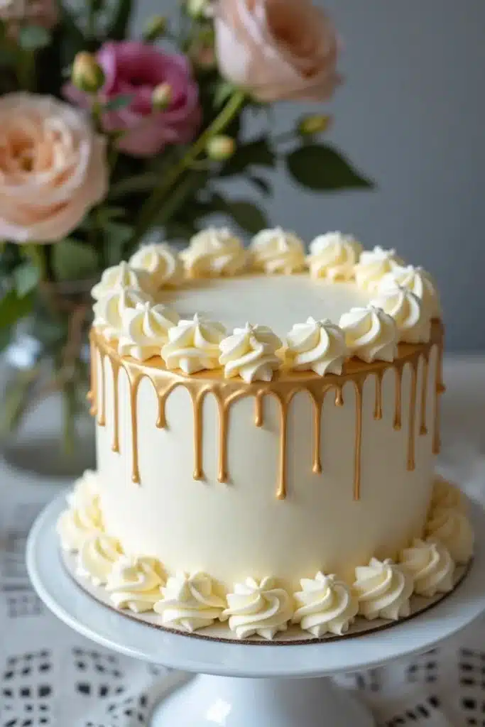 Delicious Vanilla Honey Cake with a drizzle of honey on top, served on a plate