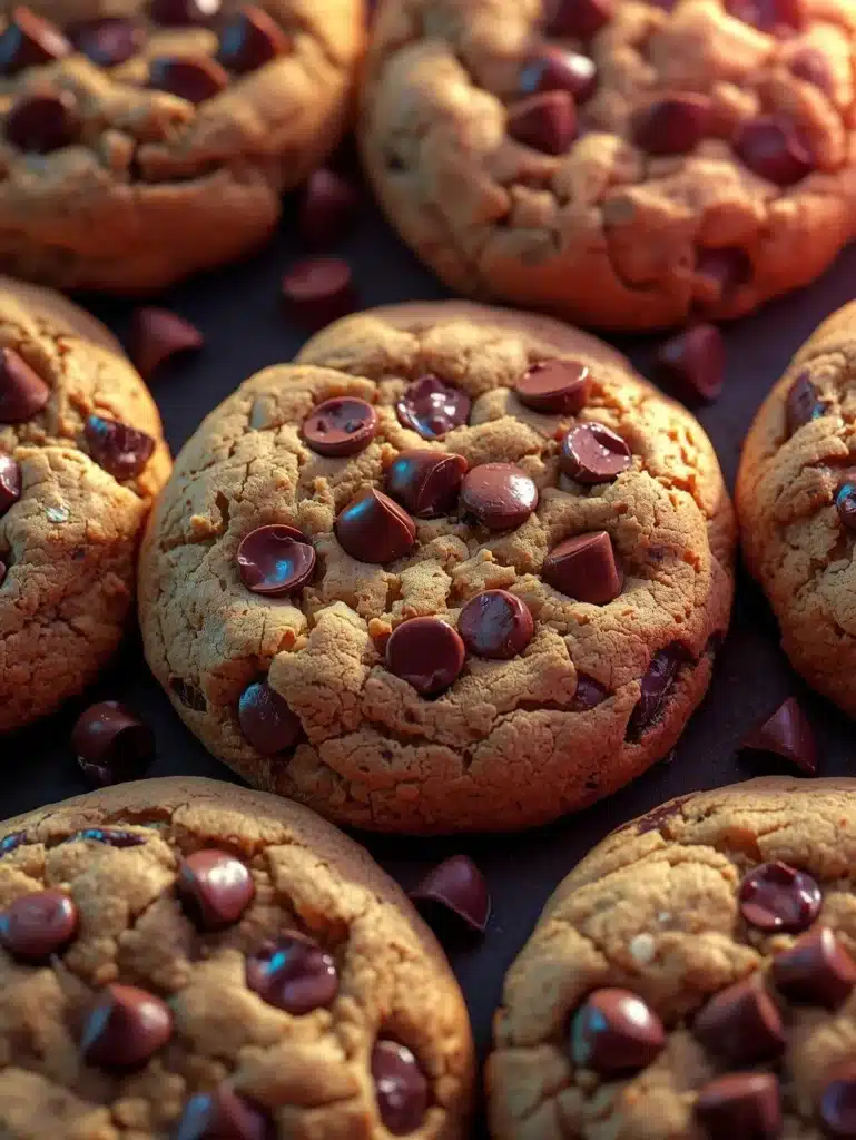 Freshly baked chocolate chip cookies on a cooling rack