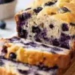 Freshly baked blueberry banana bread with blueberries on top