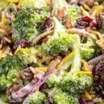 Fresh broccoli salad with colorful veggies and dressing