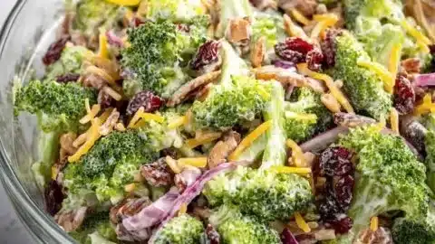 Fresh broccoli salad with colorful veggies and dressing