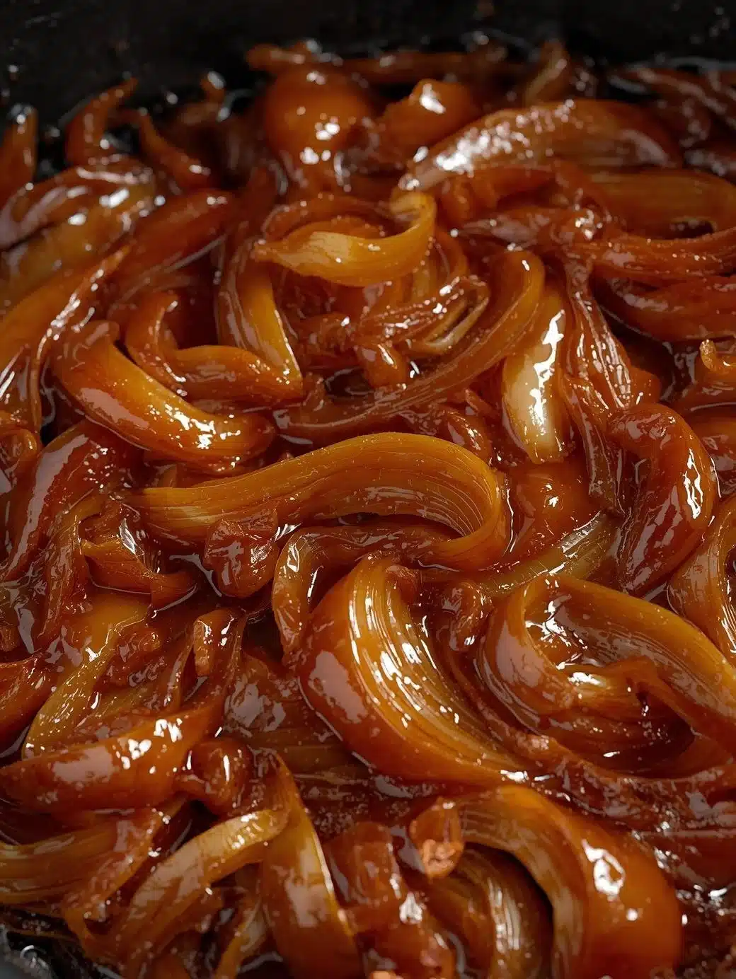 Deliciously cooked caramelized onions in a skillet, ready for use in dishes.