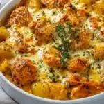 Delicious Cheesy Chicken Potatoes topped with melted cheese
