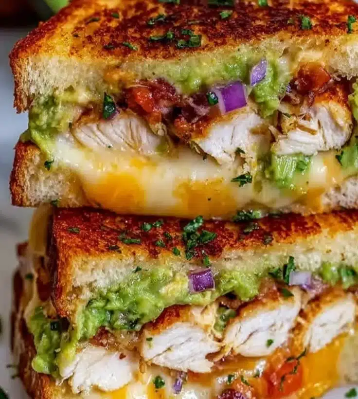 Delicious Chicken Avocado Melt Sandwich with cheese and avocado