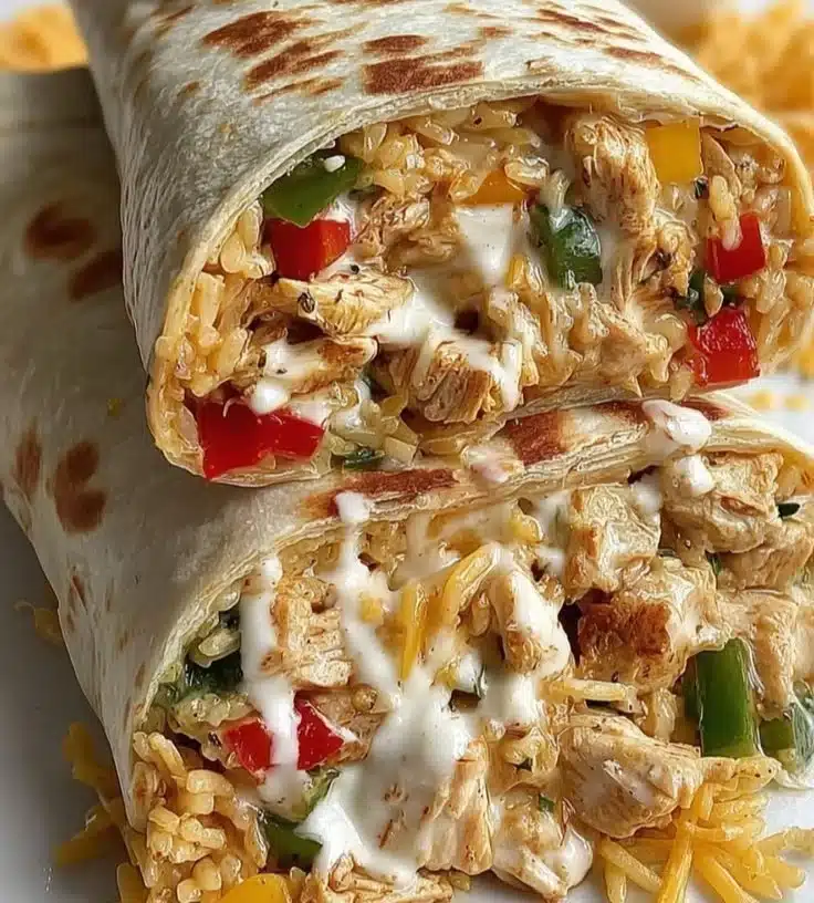 Chicken Bell Pepper Ranch Burritos served on a plate with fresh ingredients