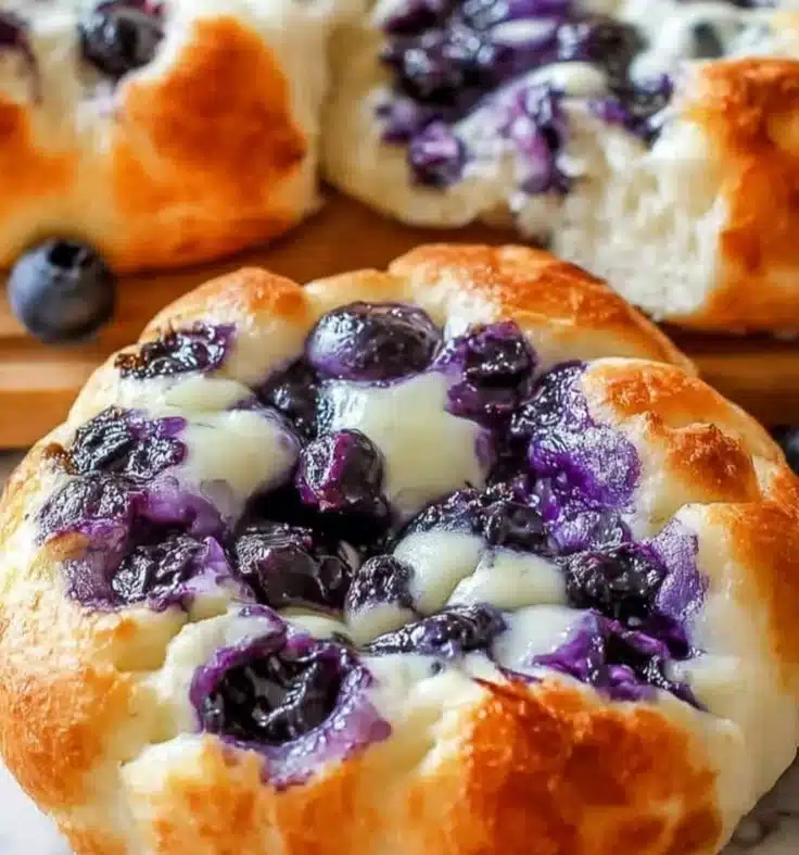 Cottage Cheese Blueberry Cloud Bread freshly baked with blueberries.