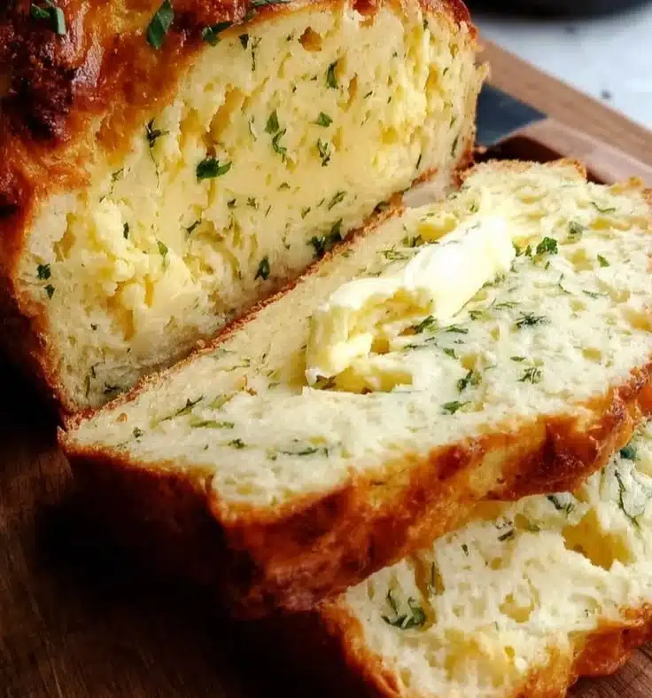 High protein cottage cheese bread fresh out of the oven ready to serve.