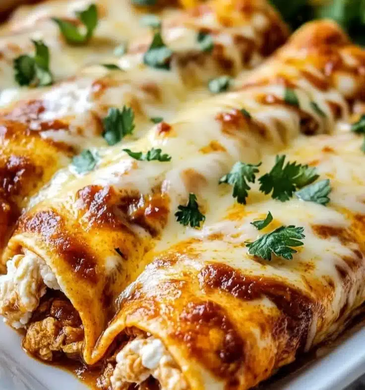 Plate of cottage cheese enchiladas topped with sauce and cheese