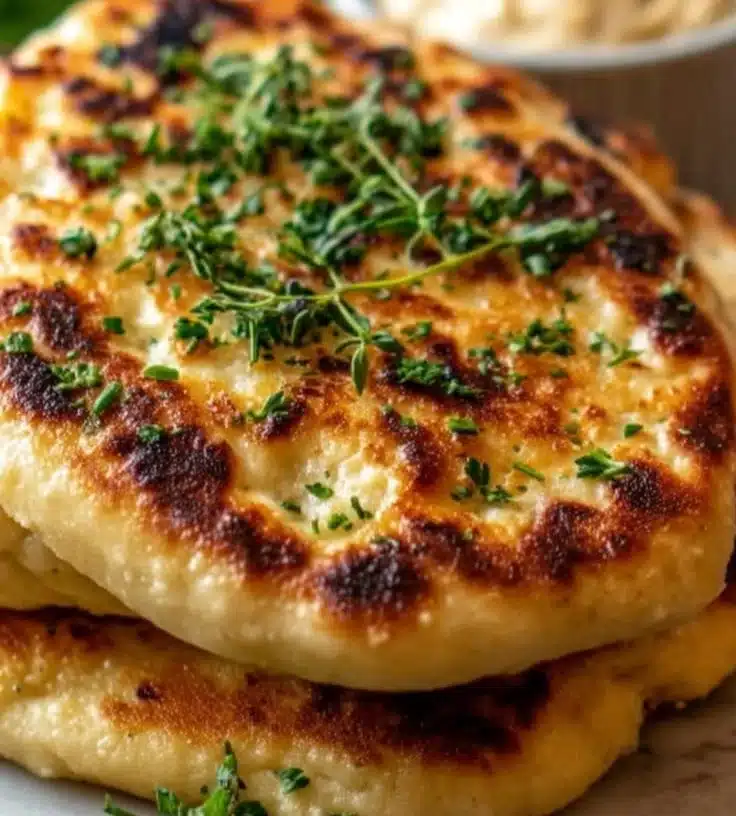 Homemade Cottage Cheese Flatbread served on a wooden table