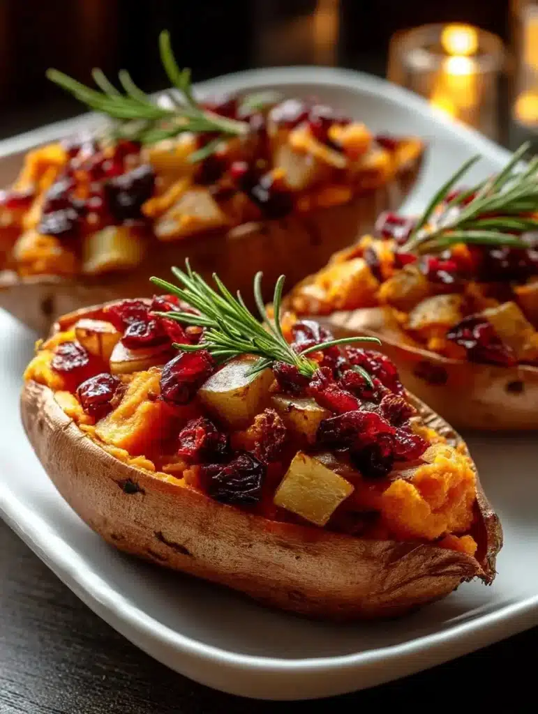Cranberry Apple Twice-Baked Sweet Potatoes served on a plate