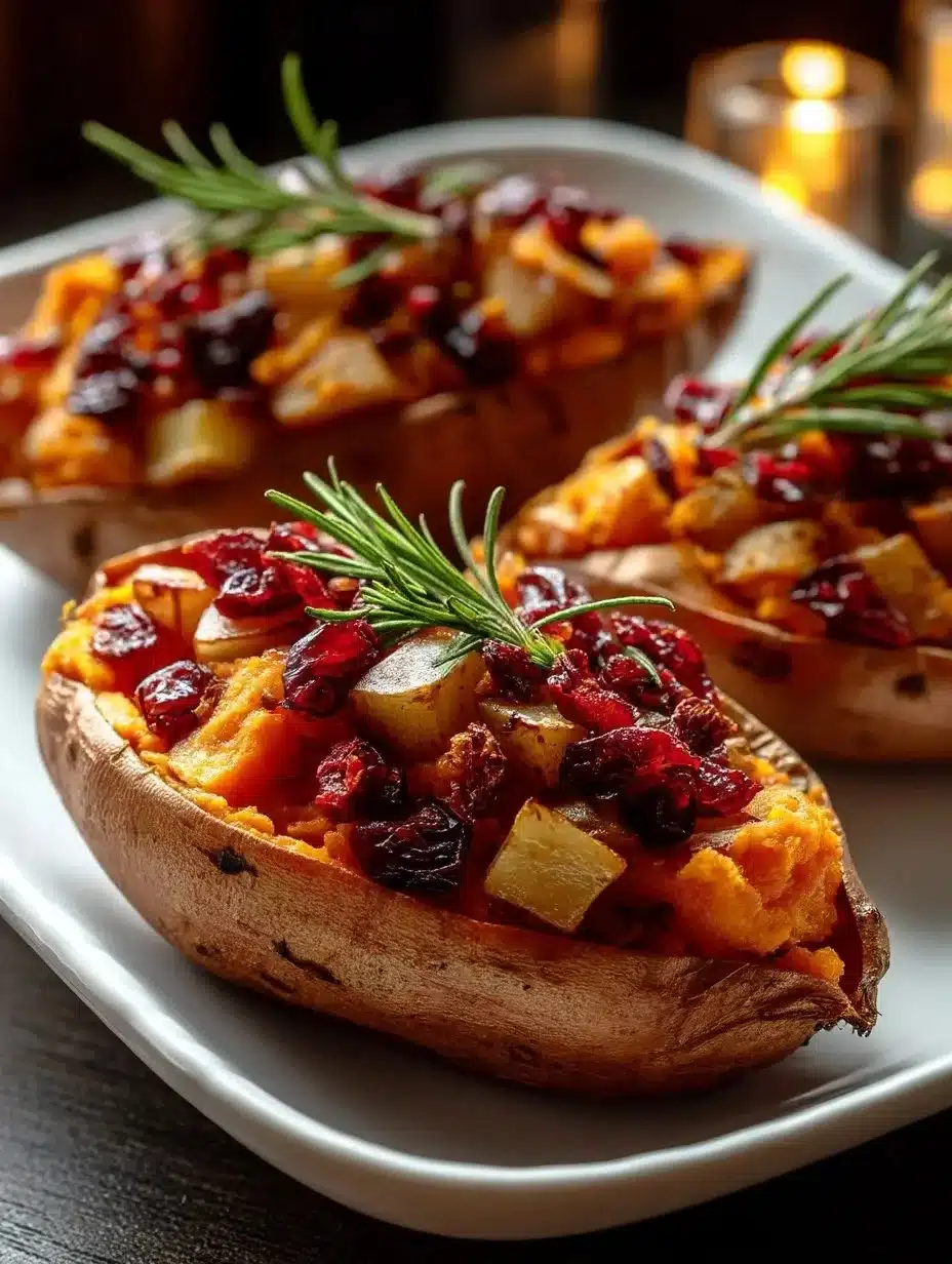 Cranberry Apple Twice-Baked Sweet Potatoes served on a plate