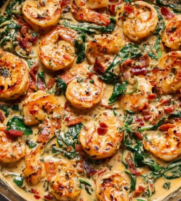 Delicious creamy Tuscan shrimp served with fresh herbs and pasta