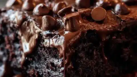 Death by Chocolate Dump Cake with melted chocolate and a rich, fudgy texture