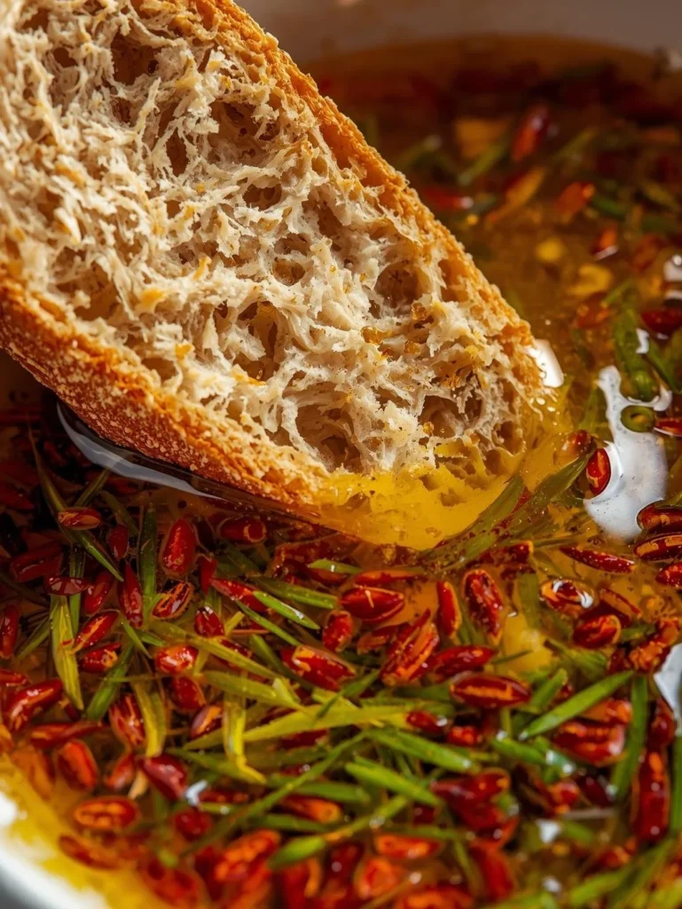 Delicious homemade bread dipping oil served with fresh bread
