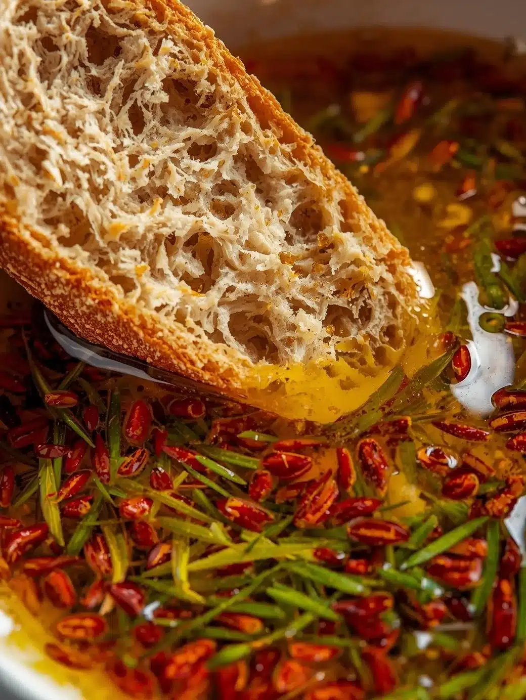 Delicious homemade bread dipping oil served with fresh bread