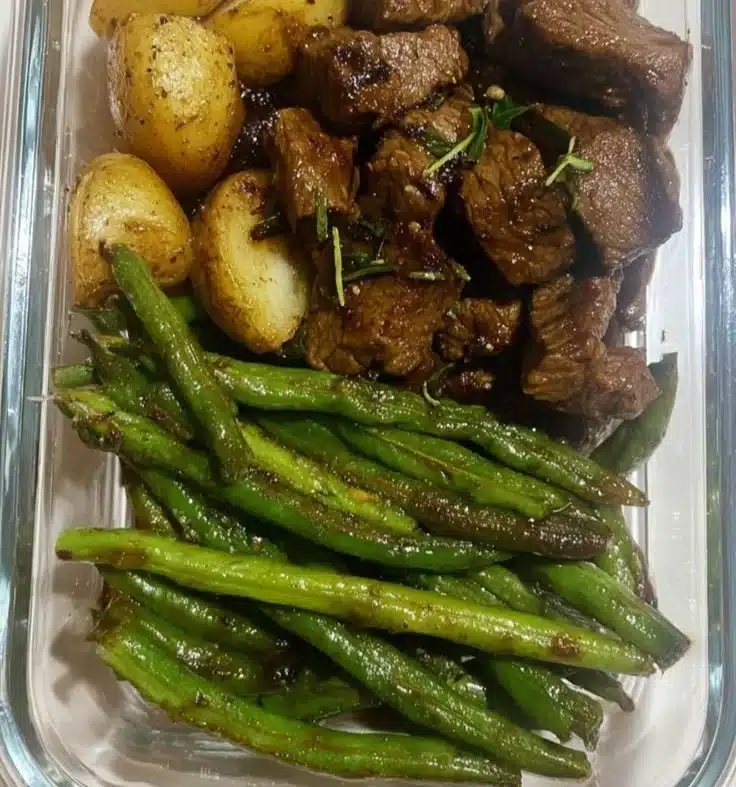 Delicious garlic balsamic steak bites ready to serve as an appetizer.