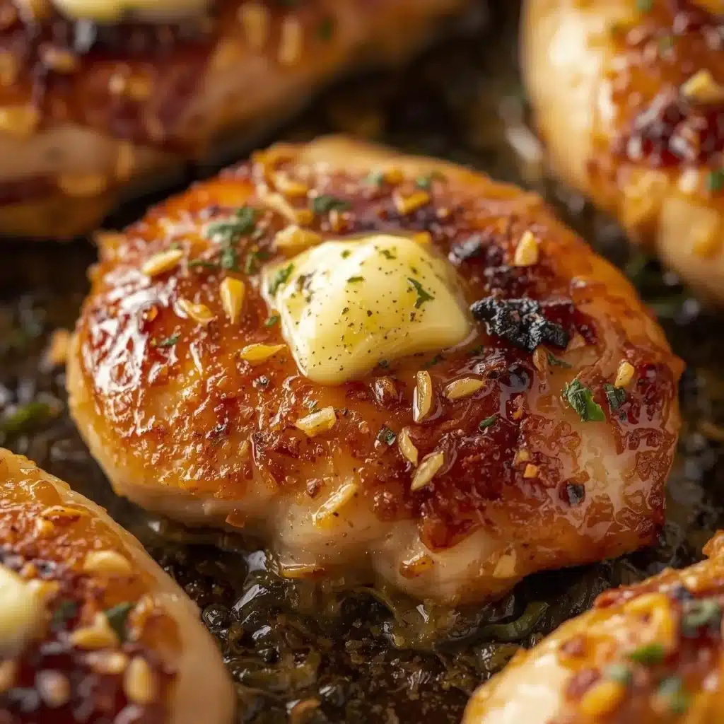 Delicious Garlic Butter Chicken served with fresh herbs and a side of vegetables.