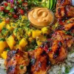 Grilled Maple Sriracha Chicken Bites served on a platter