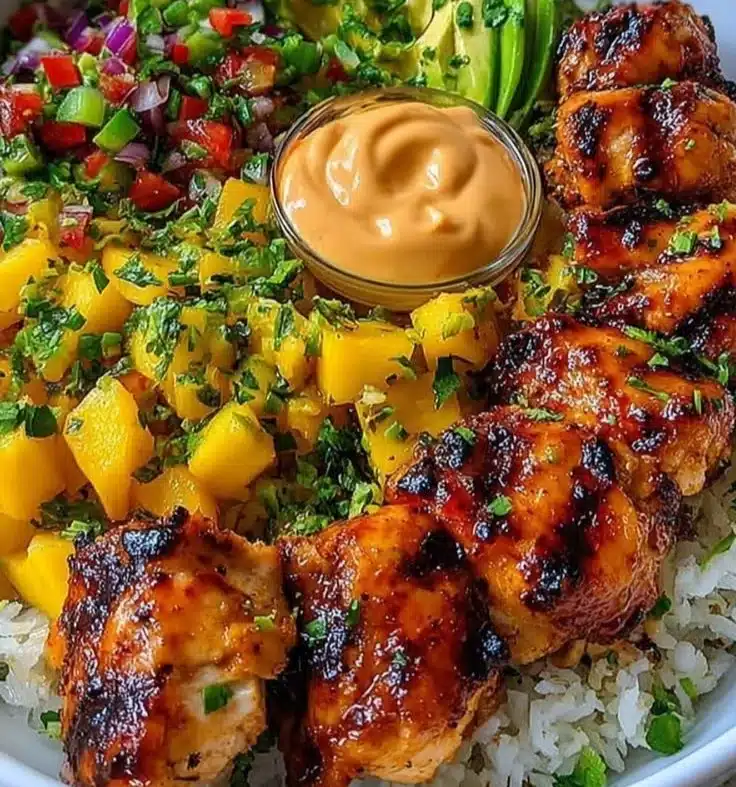 Grilled Maple Sriracha Chicken Bites served on a platter